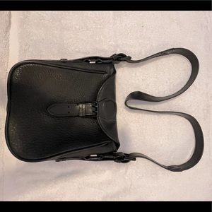 J Crew black leather cross body bag with outside/inside pockets adjustable strap